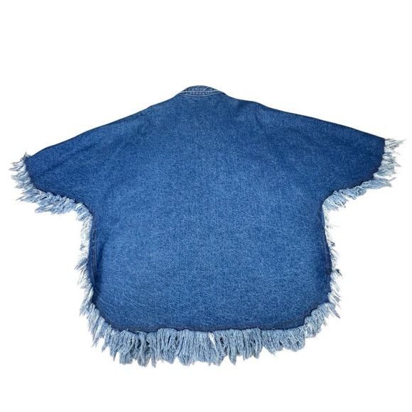 VTG CELE'S COLLECTION Silver Stud Denim Fringe Poncho Jacket Women's Size L - Picture 14 of 16